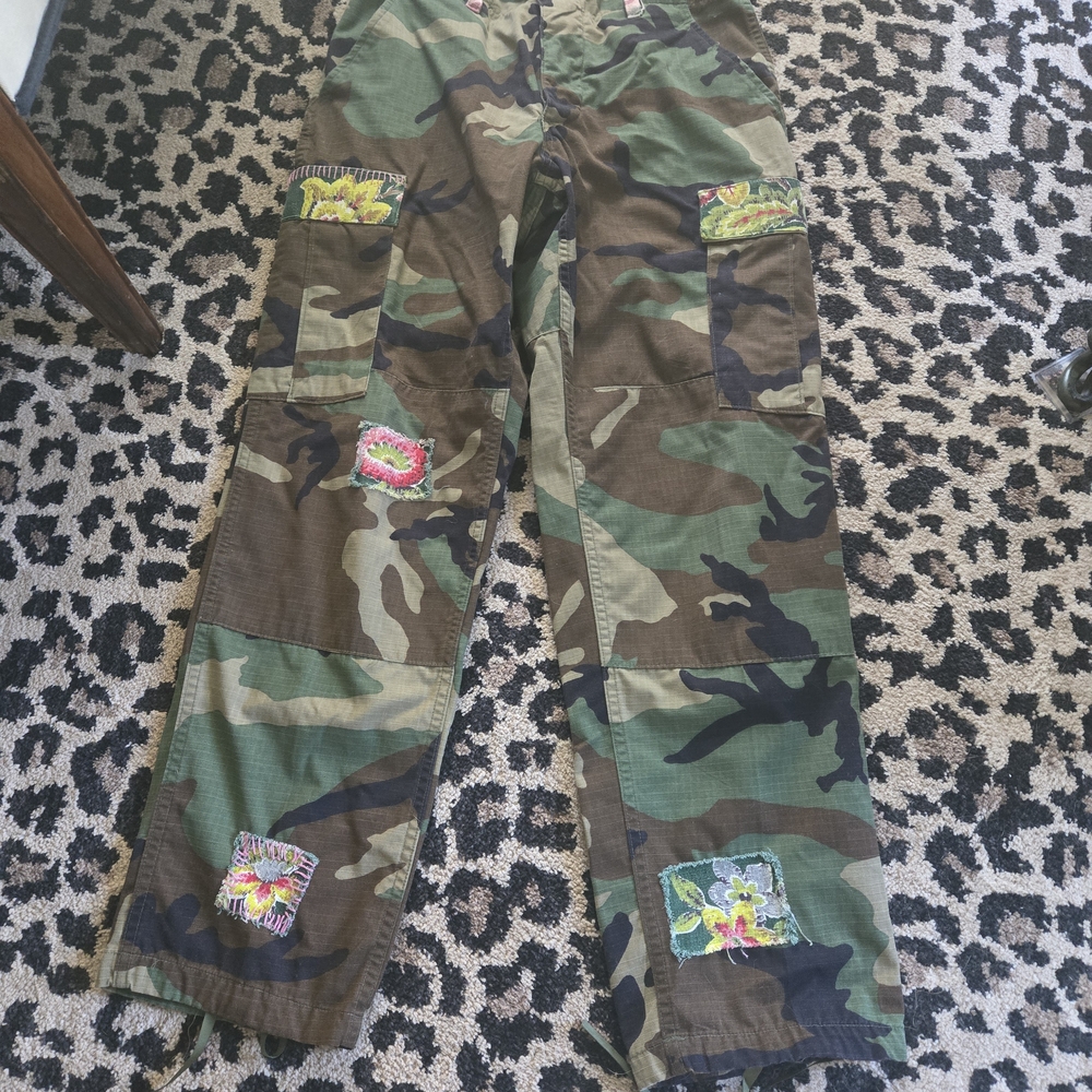 Sunday Riley Camouflage Cargo Pants with Patches